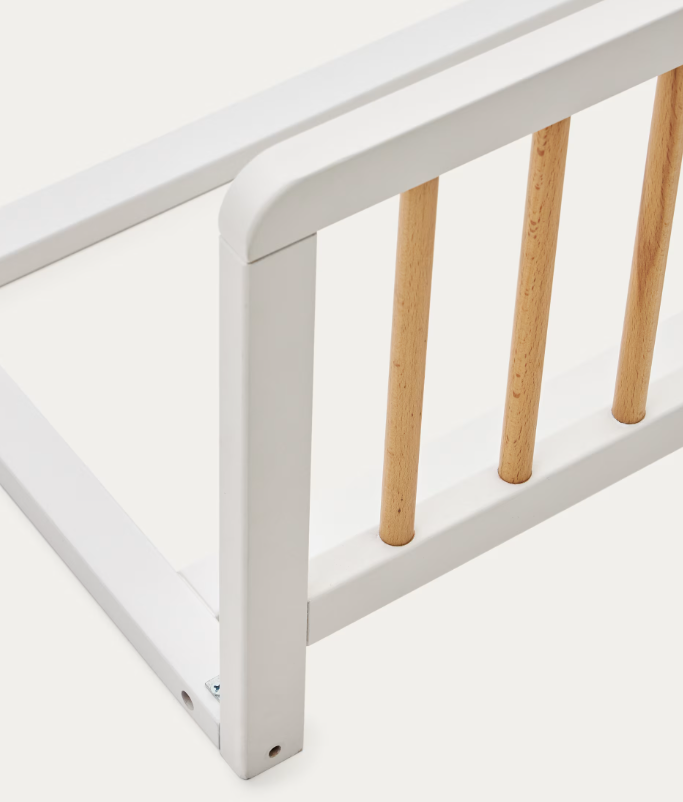 TIPHAINE solid beech wood bed safety barrier with natural and white finish, 100 x 40 cm