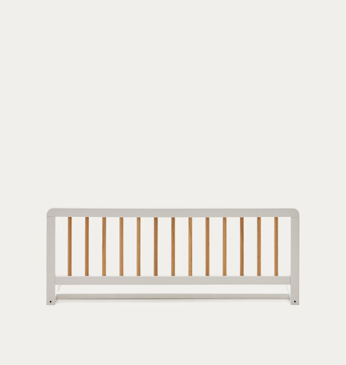 TIPHAINE solid beech wood bed safety barrier with natural and white finish, 100 x 40 cm