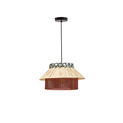 PULMI raffia ceiling lamp in natural, terracotta, and blue, Ø 40 cm