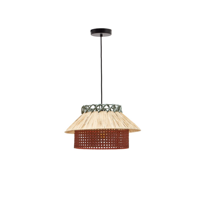 PULMI Stropna lampa od rafije u prirodnoj, terakota i plavoj boji, Ø 40 cm