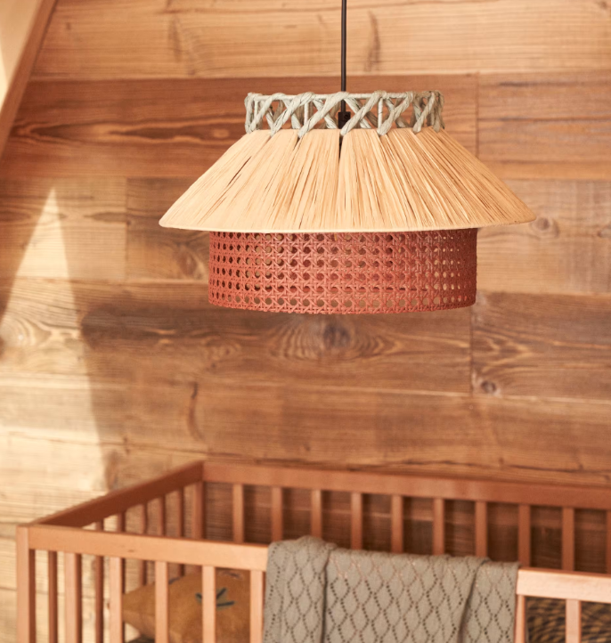 PULMI Stropna lampa od rafije u prirodnoj, terakota i plavoj boji, Ø 40 cm