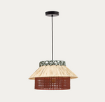 PULMI Stropna lampa od rafije u prirodnoj, terakota i plavoj boji, Ø 40 cm