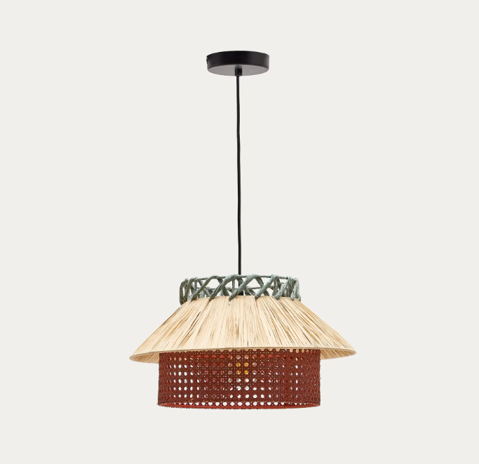 PULMI Stropna lampa od rafije u prirodnoj, terakota i plavoj boji, Ø 40 cm