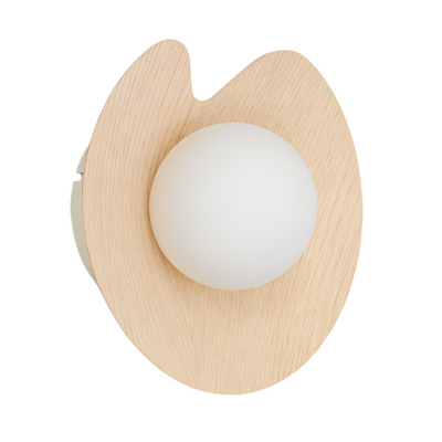 WILARA Oak veneer wall-mounted light fixture with 1 smoked glass ball