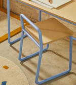 TINN ash veneer chair with a blue metal structure