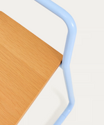 TINN ash veneer chair with a blue metal structure