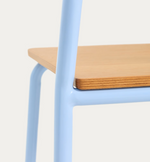 TINN ash veneer chair with a blue metal structure