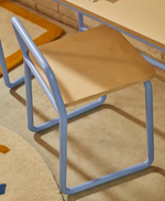 TINN ash veneer chair with a blue metal structure
