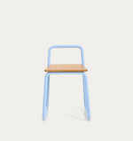 TINN ash veneer chair with a blue metal structure