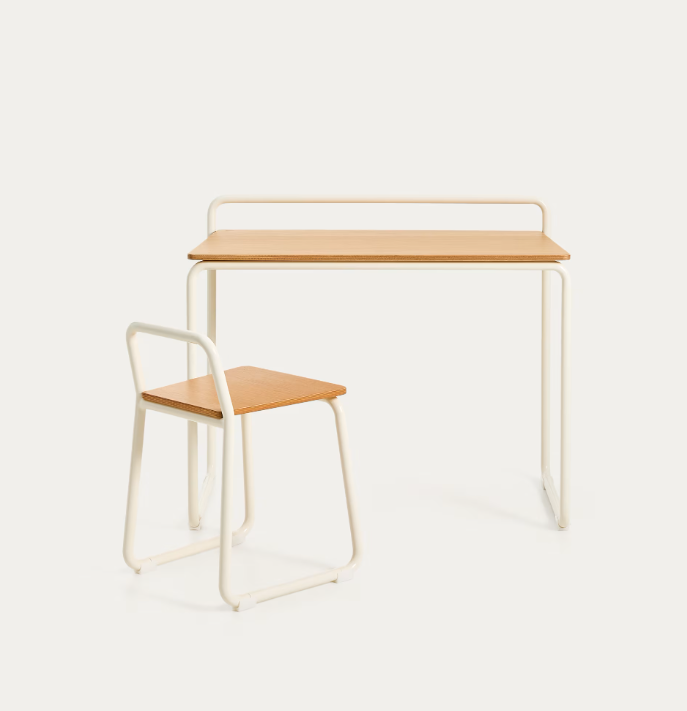 TINN ash veneer chair with a beige metal structure