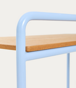 TINN ash veneer desk with a blue metal structure, 82 x 45 cm