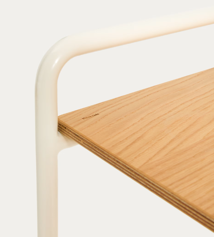 TINN ash veneer desk with a beige metal structure, 82 x 45 cm