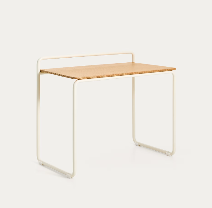 TINN ash veneer desk with a beige metal structure, 82 x 45 cm