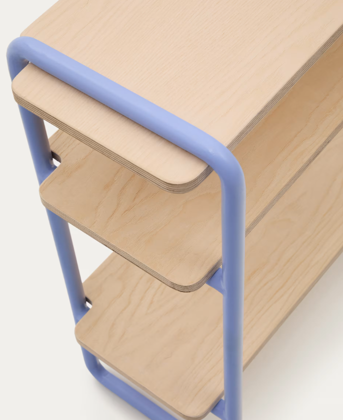 TINN ash veneer shelf with a blue metal structure, 70 x 60 cm