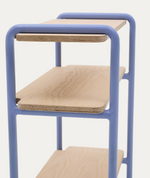 TINN ash veneer shelf with a blue metal structure, 70 x 60 cm