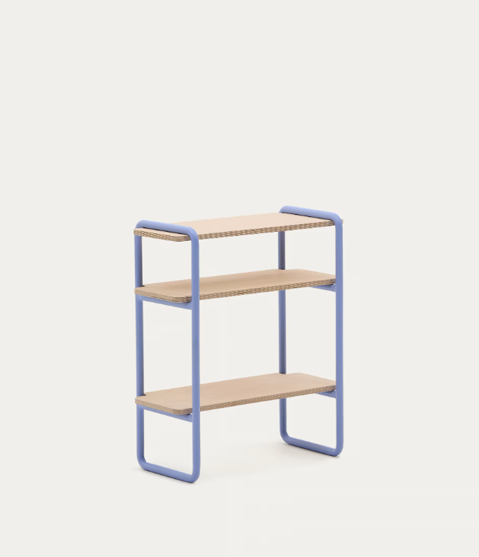 TINN ash veneer shelf with a blue metal structure, 70 x 60 cm