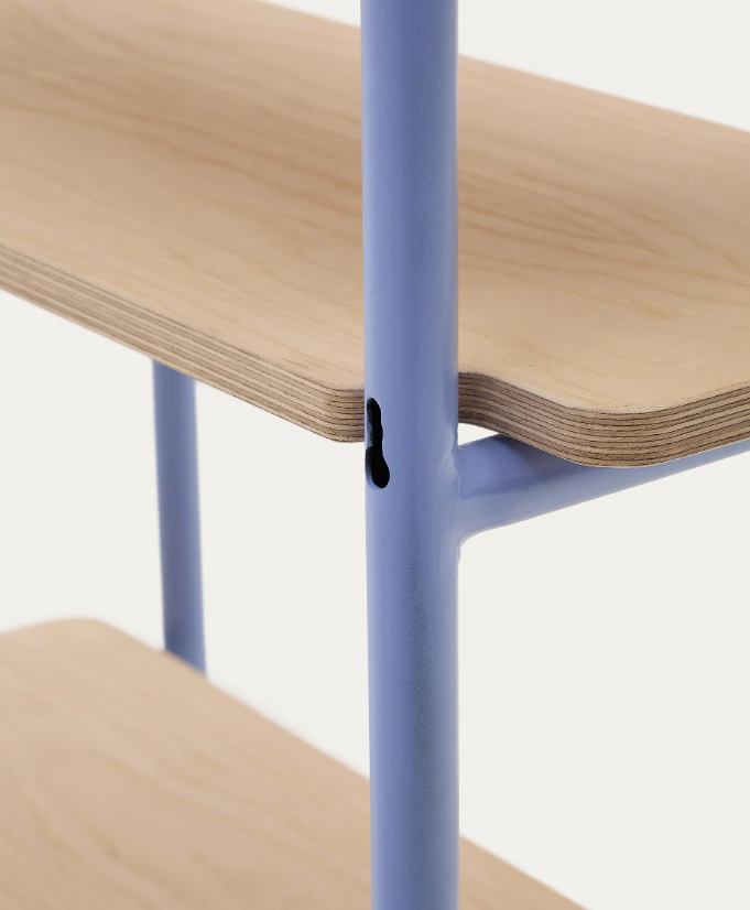 TINN ash veneer shelf with a blue metal structure, 70 x 60 cm