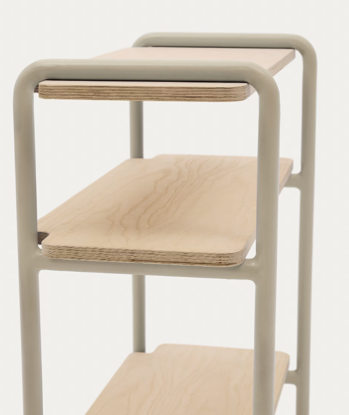 TINN ash veneer shelf with a beige metal structure, 70 x 60 cm