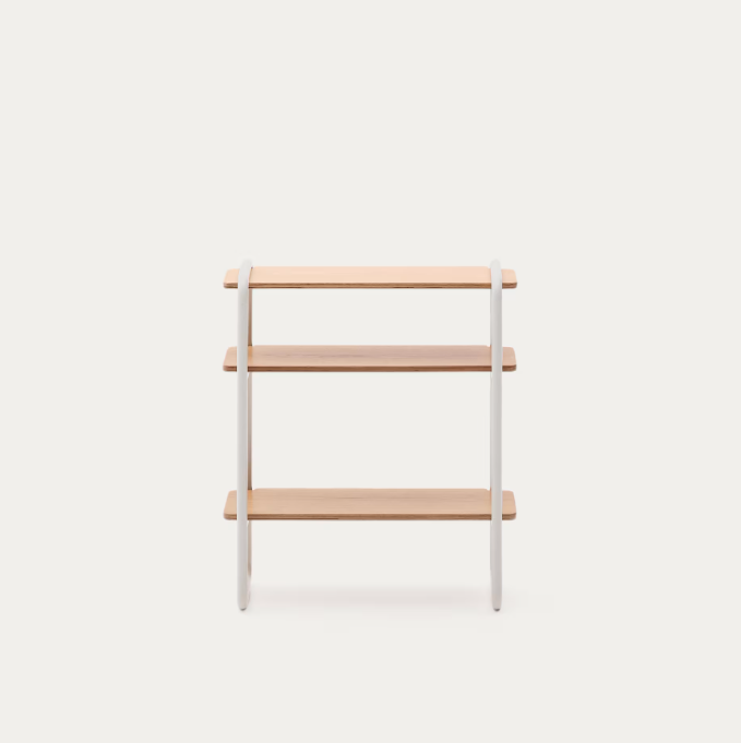 TINN ash veneer shelf with a beige metal structure, 70 x 60 cm