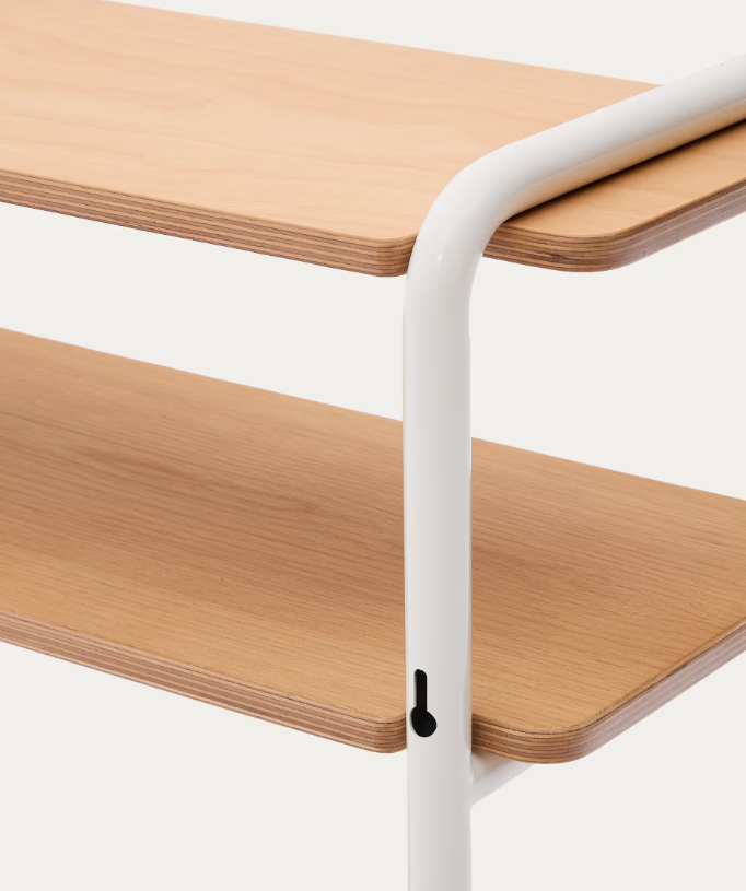 TINN ash veneer shelf with a beige metal structure, 70 x 60 cm