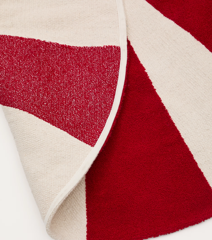 WIRLA beige and red, 100% cotton rug, Ø 100 cm