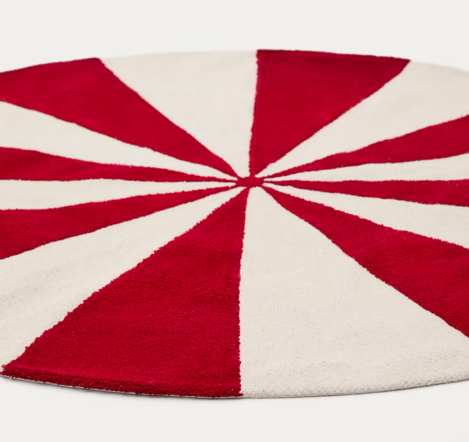 WIRLA beige and red, 100% cotton rug, Ø 100 cm