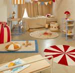 WIRLA beige and red, 100% cotton rug, Ø 100 cm