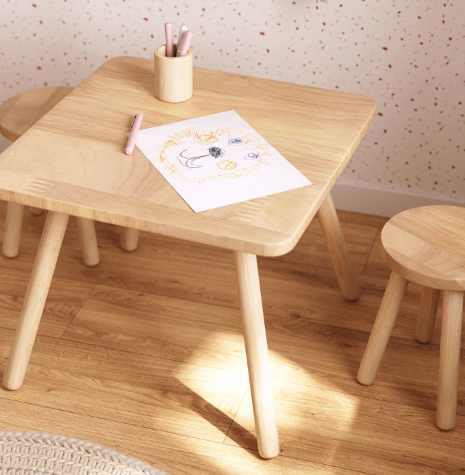 DILCIA Dječji stol od punog kaučukovca 55 x 55 cm
