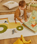 PECKY Bež, 100% pamučni tepih s motivom traktora, 90 x 150 cm