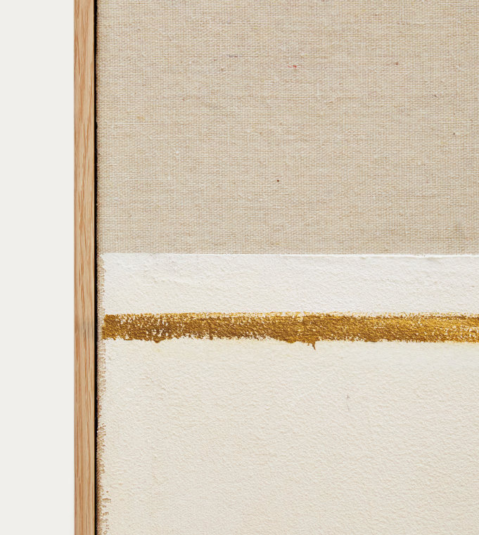 SALIN Apstraktna slika s horizontalnom lanenom prugom 80 x 100 cm