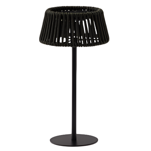 ALDET Outdoor solar table lamp in black and green mottled rope cord with black metal stand