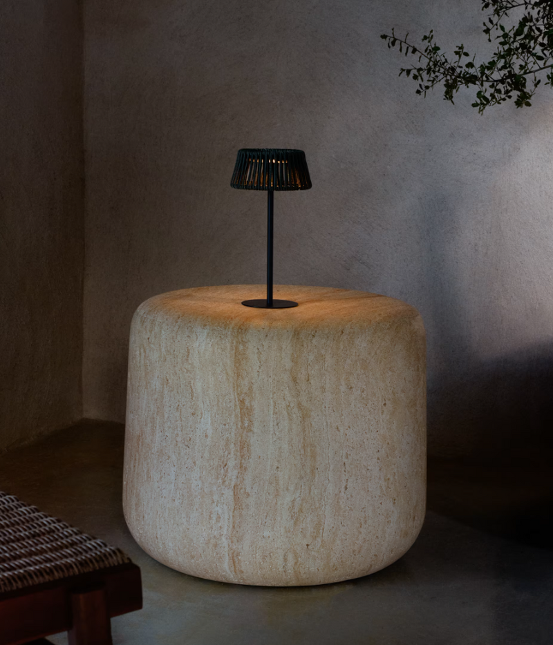 ALDET Vanjska solarna stolna lampa u crno-zelenoj prošaranoj užadi s crnim metalnim postoljem