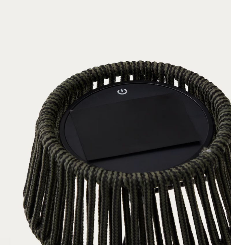 ALDET Vanjska solarna stolna lampa u crno-zelenoj prošaranoj užadi s crnim metalnim postoljem