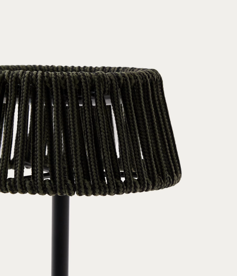 ALDET Vanjska solarna stolna lampa u crno-zelenoj prošaranoj užadi s crnim metalnim postoljem