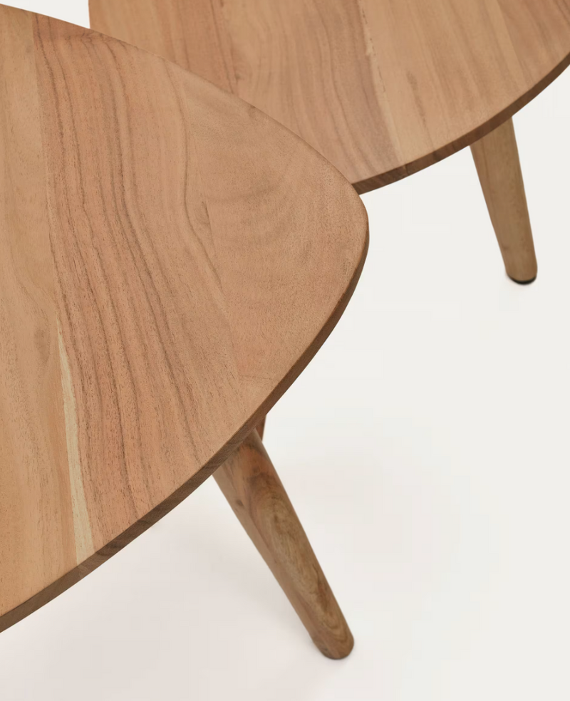 DUVANI Set od 2 pomoćna stolića od masivnog bagremovog drva s izbijeljenom završnom obradom