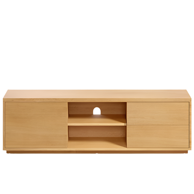 ABILEN Oak wood veneer single door TV stand with 2 drawers, 150 x 44 cm FSC 100%
