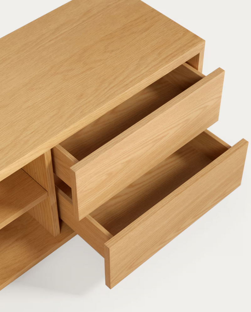 ABILEN TV komoda s jednim vratima i 2 ladice, od hrastovog furnira, 150 x 44 cm, FSC 100%