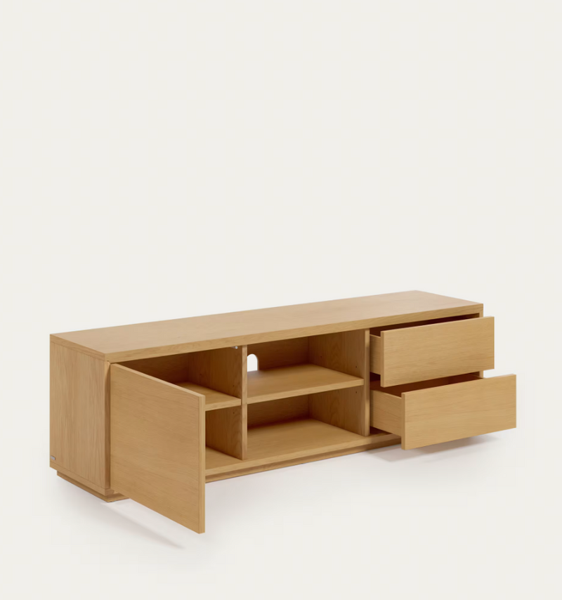 ABILEN TV komoda s jednim vratima i 2 ladice, od hrastovog furnira, 150 x 44 cm, FSC 100%