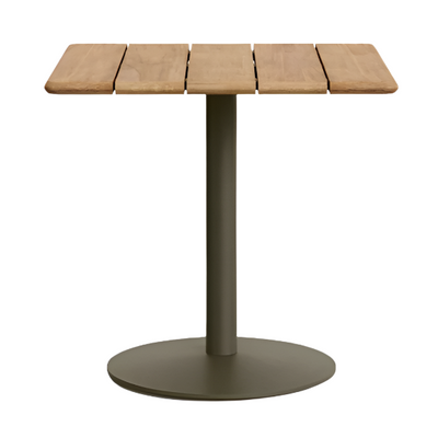 ESILDA Outdoor table with FSC 100% acacia top 80x80cm and green steel base Ø55x72cm