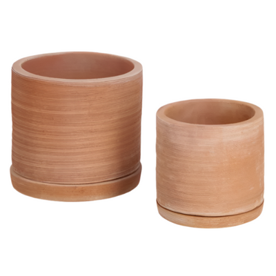 KARLINA Set of 2 terracotta plant pots with dishes, Ø 33 cm / Ø 24 cm