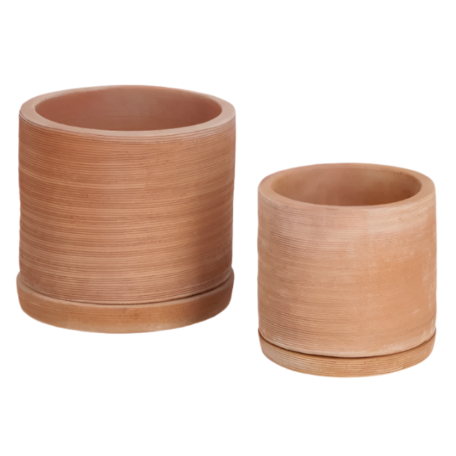 KARLINA Set od 2 terakota posude za biljke s posudama, Ø 33 cm / Ø 24 cm