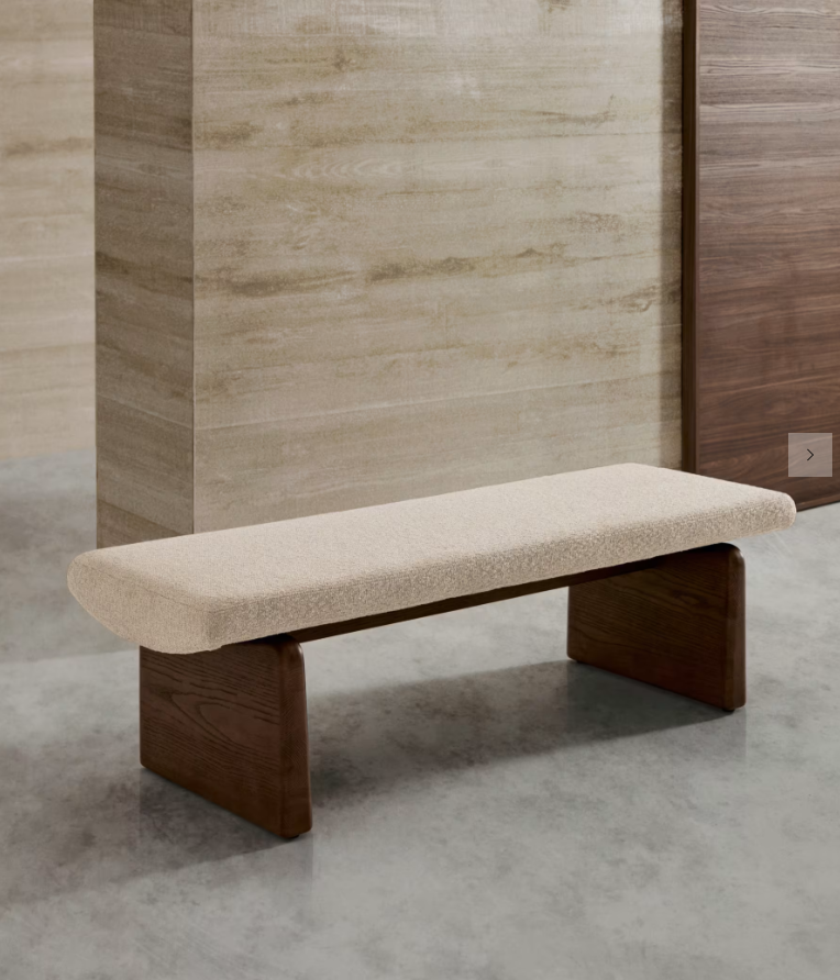 TOPAZ Klupa od bež šenila i FSC 100% masivnog jasena s orahovom završnom obradom, 150 cm