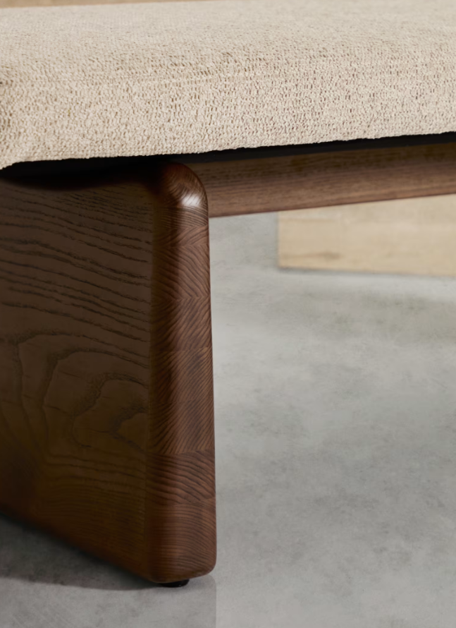 TOPAZ Klupa od bež šenila i FSC 100% masivnog jasena s orahovom završnom obradom, 150 cm