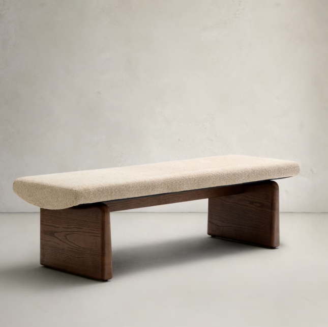 TOPAZ Klupa od bež šenila i FSC 100% masivnog jasena s orahovom završnom obradom, 150 cm