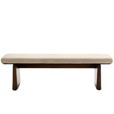 TOPAZ Bench in beige chenille and FSC 100% solid ash wood in a walnut finish, 150 cm