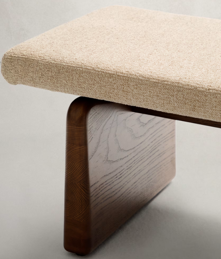 TOPAZ Klupa od bež šenila i FSC 100% masivnog jasena s orahovom završnom obradom, 150 cm