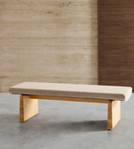 TOPAZ Klupa od bež šenila i FSC 100% masivnog jasena u prirodnoj završnoj obradi, 150 cm