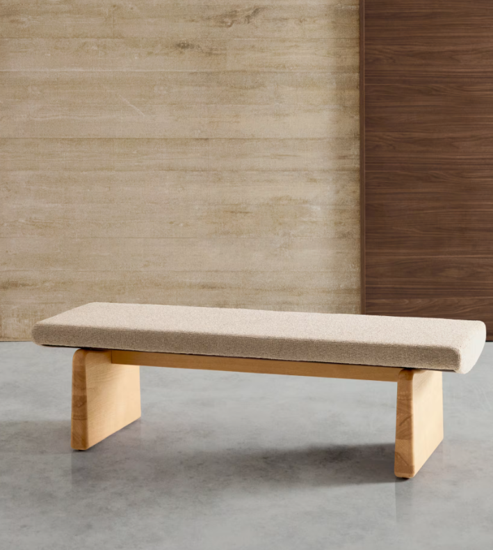 TOPAZ Klupa od bež šenila i FSC 100% masivnog jasena u prirodnoj završnoj obradi, 150 cm