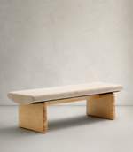 TOPAZ Klupa od bež šenila i FSC 100% masivnog jasena u prirodnoj završnoj obradi, 150 cm