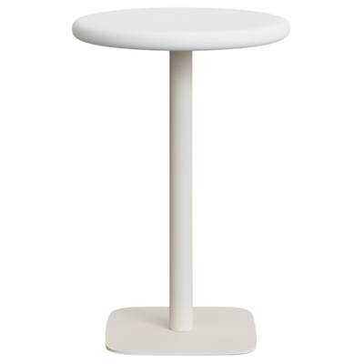 DINA Outdoor tall round table with white cement top Ø70cm and white steel base 48x48x96cm